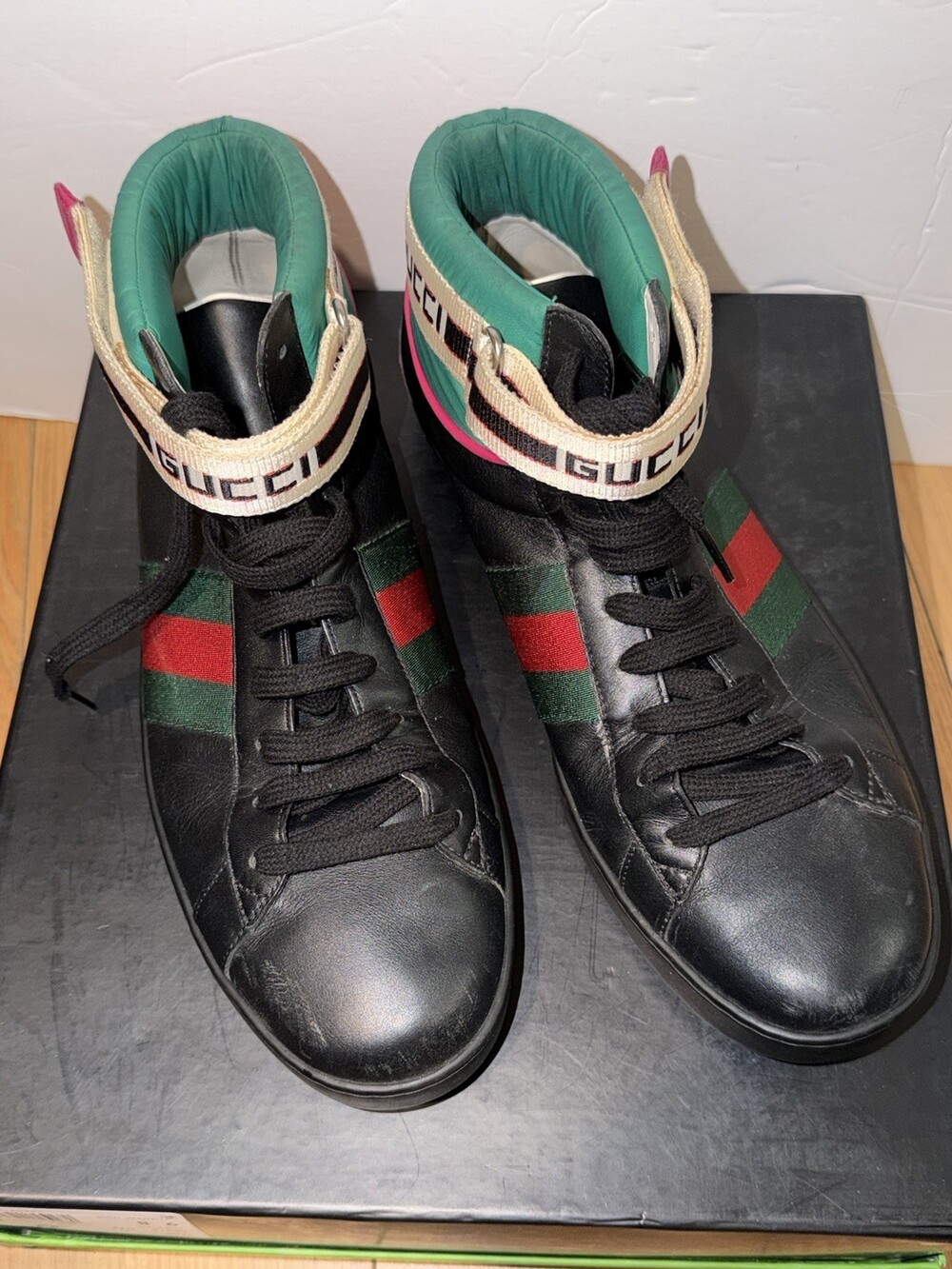 Elegant Gucci Stripe Ace High Top Sneakers Shoes Size Size 10.5 US